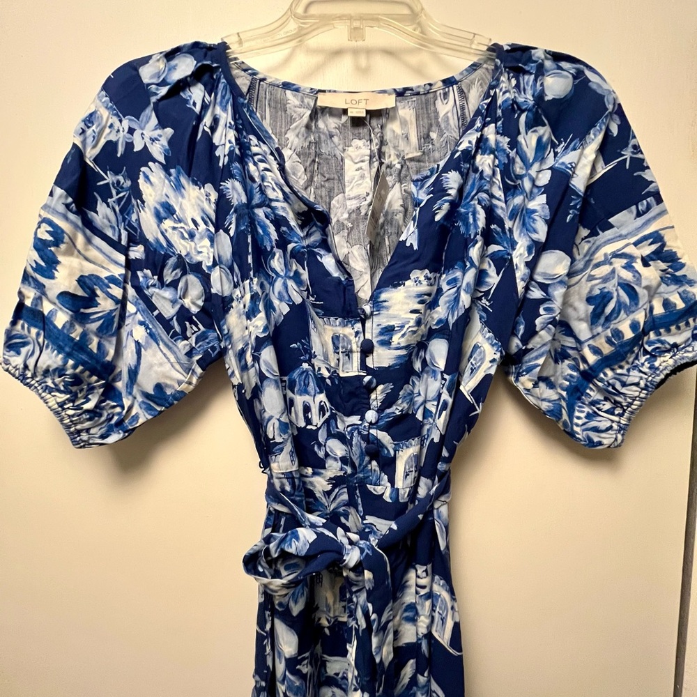 LOFT Navy and White Patterned Dress